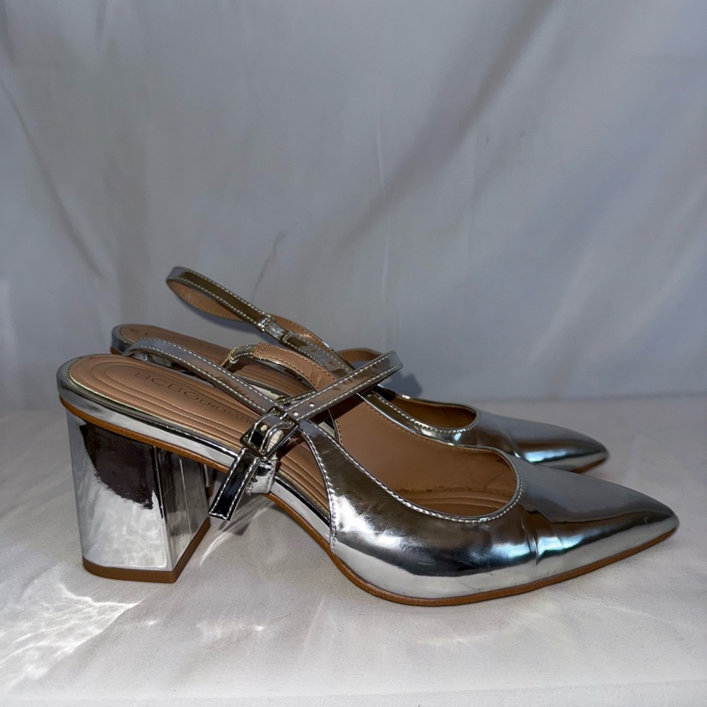 Bcbgeneration Metallic Silver Slingback Heels - image 1